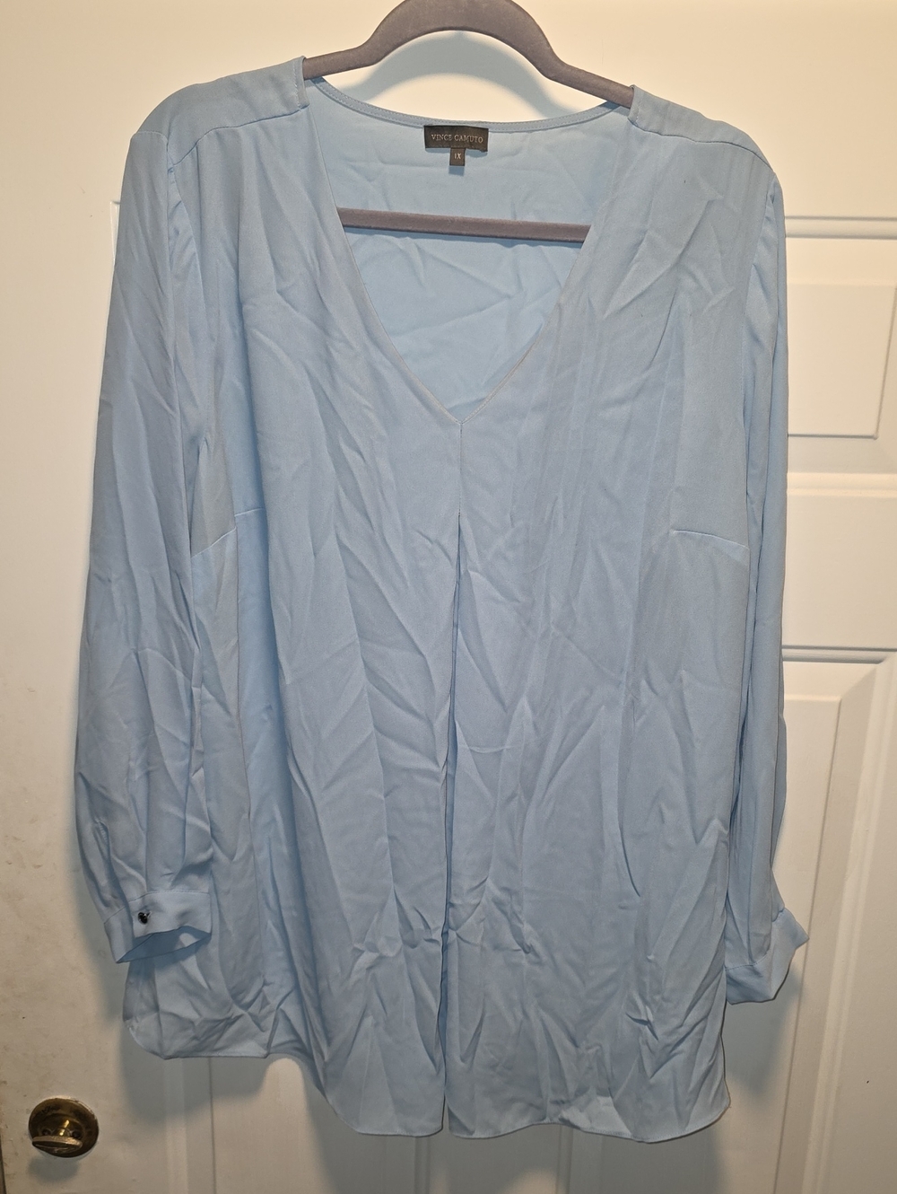 Vince Camuto Sky Blue V-Neck Long Sleeve Blouse